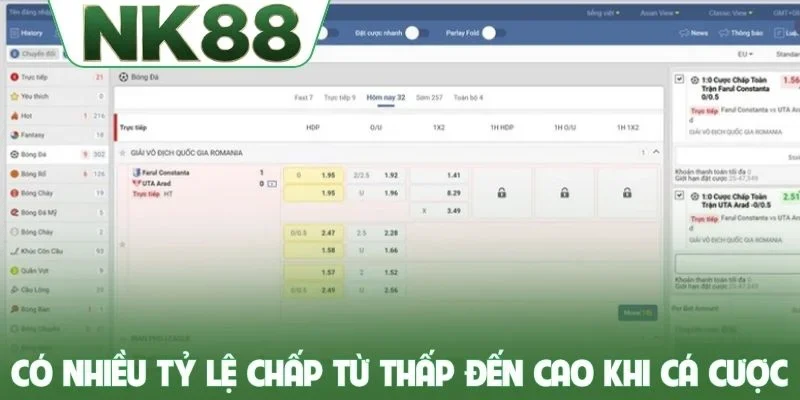 Có nhiều tỷ lệ chấp từ thấp đến cao khi cá cược