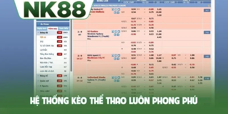 Hệ thống kèo thể thao luôn phong phú